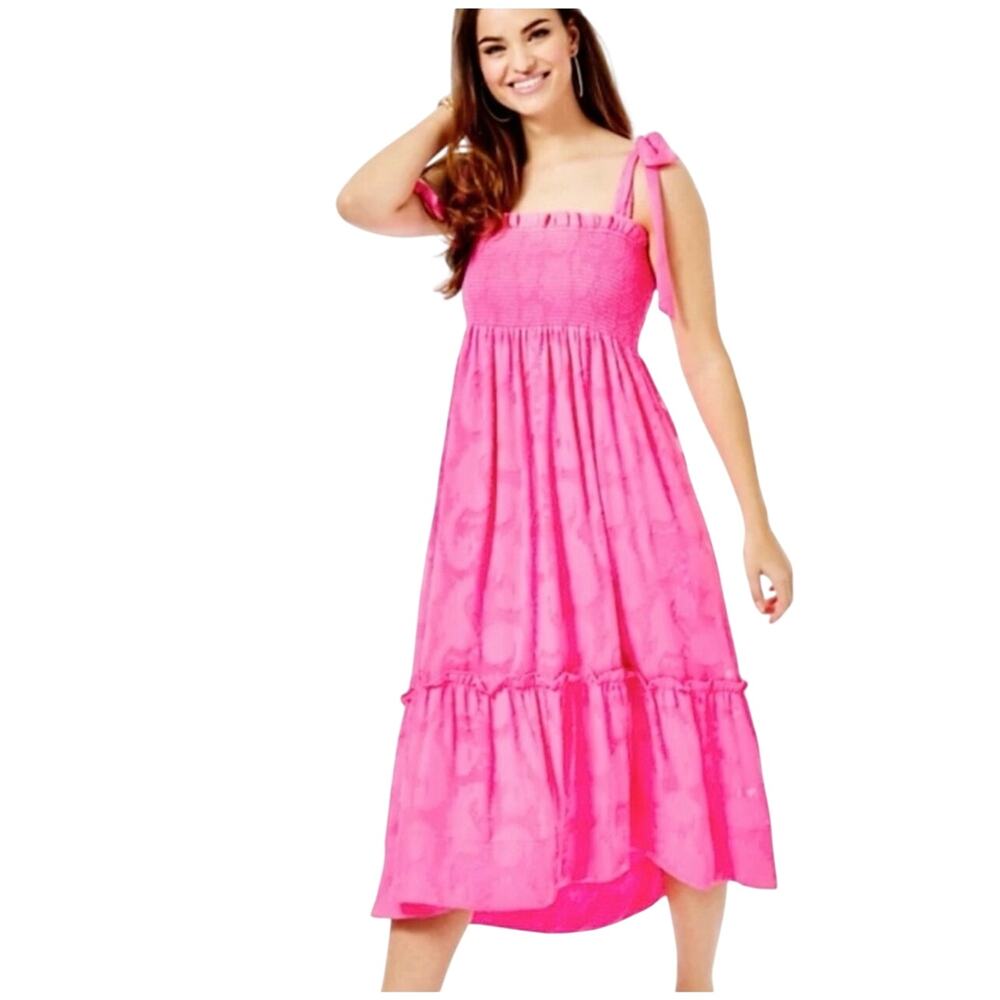 LILLY PULITZER Women’s Pink Rivera Tie Shoulder Midi Dress Large